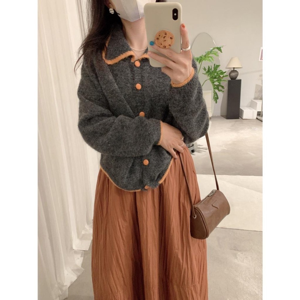 秋冬百搭 翻領撞色毛衣 設計感針織外套 *5色 | kukuta-細節圖6