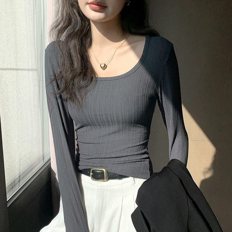 現+預 修身顯瘦 大U領彈力內搭上衣 *7色 (M-2XL) | kukuta-細節圖2