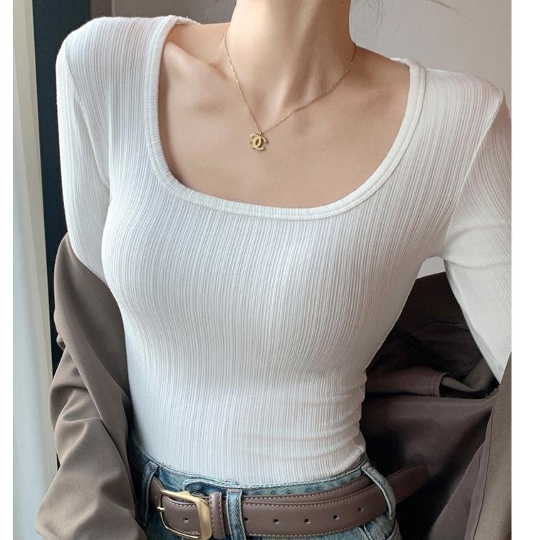 現+預 修身顯瘦 大U領彈力內搭上衣 *7色 (M-2XL) | kukuta-細節圖4