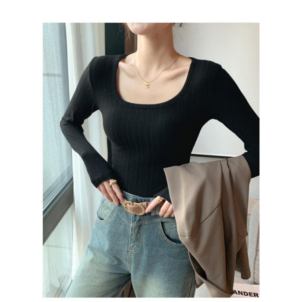 現+預 修身顯瘦 大U領彈力內搭上衣 *7色 (M-2XL) | kukuta-細節圖5