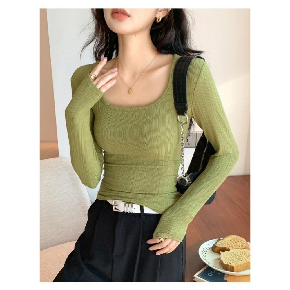 現+預 修身顯瘦 大U領彈力內搭上衣 *7色 (M-2XL) | kukuta-細節圖7