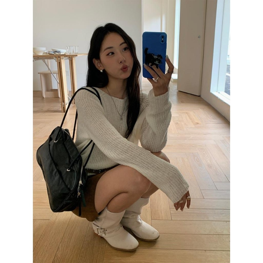 寬鬆百搭 慵懶圓領針織衫 *4色 | kukuta-細節圖6