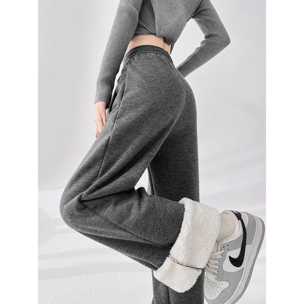 休閒百搭 軟呼呼羊羔絨直筒褲 高腰加絨長褲*5色 (S-XL) | kukuta-細節圖3