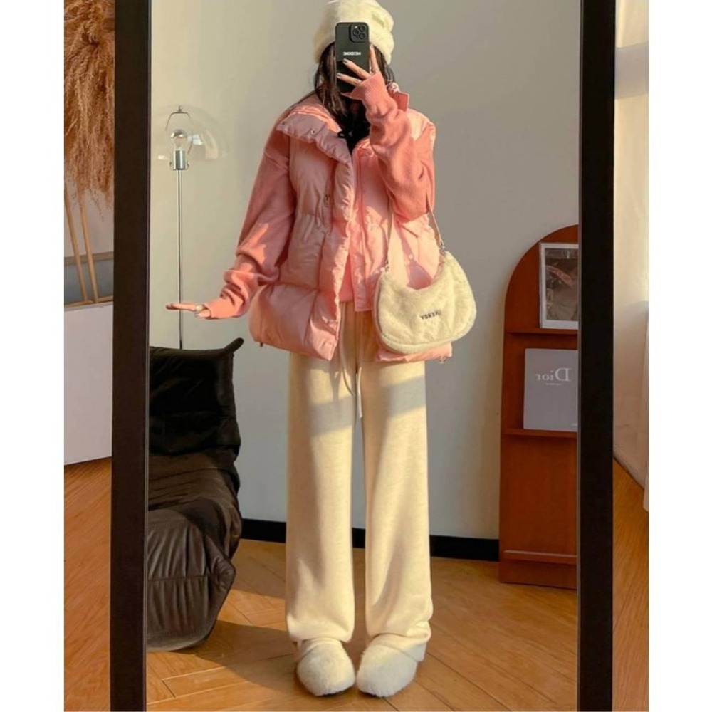 休閒百搭 軟呼呼羊羔絨直筒褲 高腰加絨長褲*5色 (S-XL) | kukuta-細節圖4