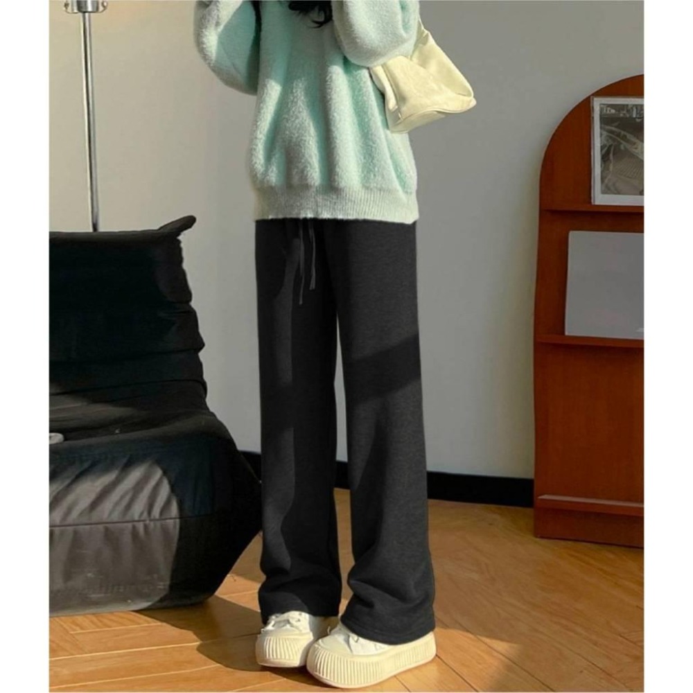休閒百搭 軟呼呼羊羔絨直筒褲 高腰加絨長褲*5色 (S-XL) | kukuta-細節圖6