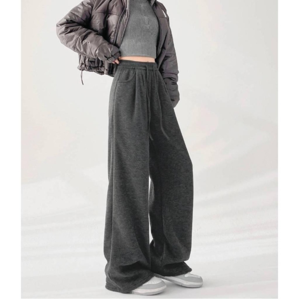 休閒百搭 軟呼呼羊羔絨直筒褲 高腰加絨長褲*5色 (S-XL) | kukuta-細節圖7