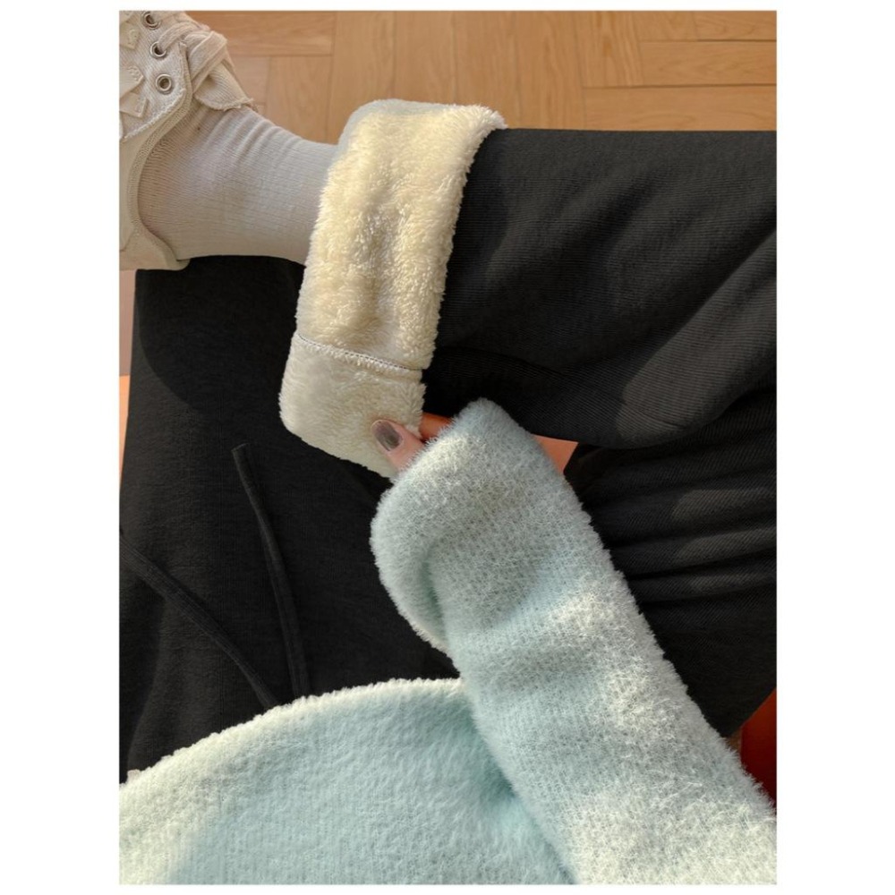 休閒百搭 軟呼呼羊羔絨直筒褲 高腰加絨長褲*5色 (S-XL) | kukuta-細節圖8