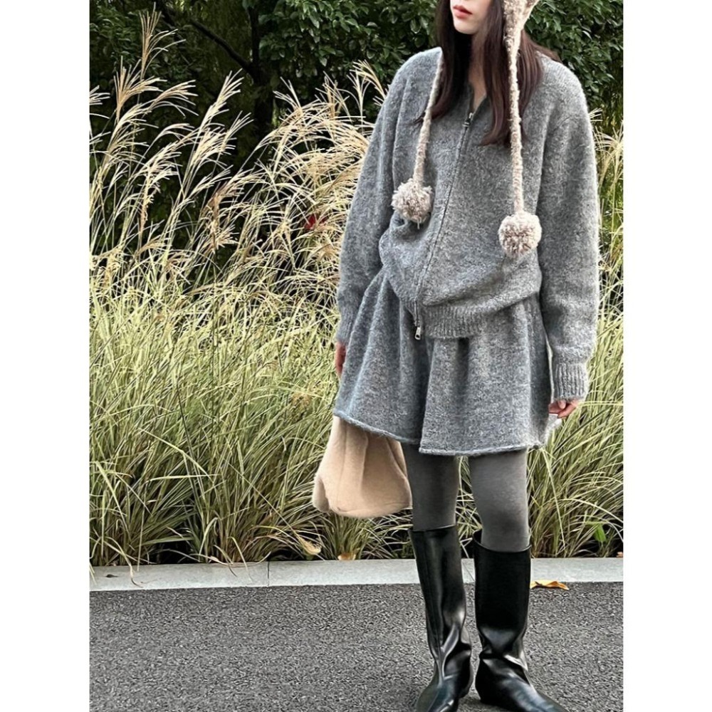 軟糯休閒針織毛衣卷邊A字短裙套裝 *3色 | kukuta-細節圖4