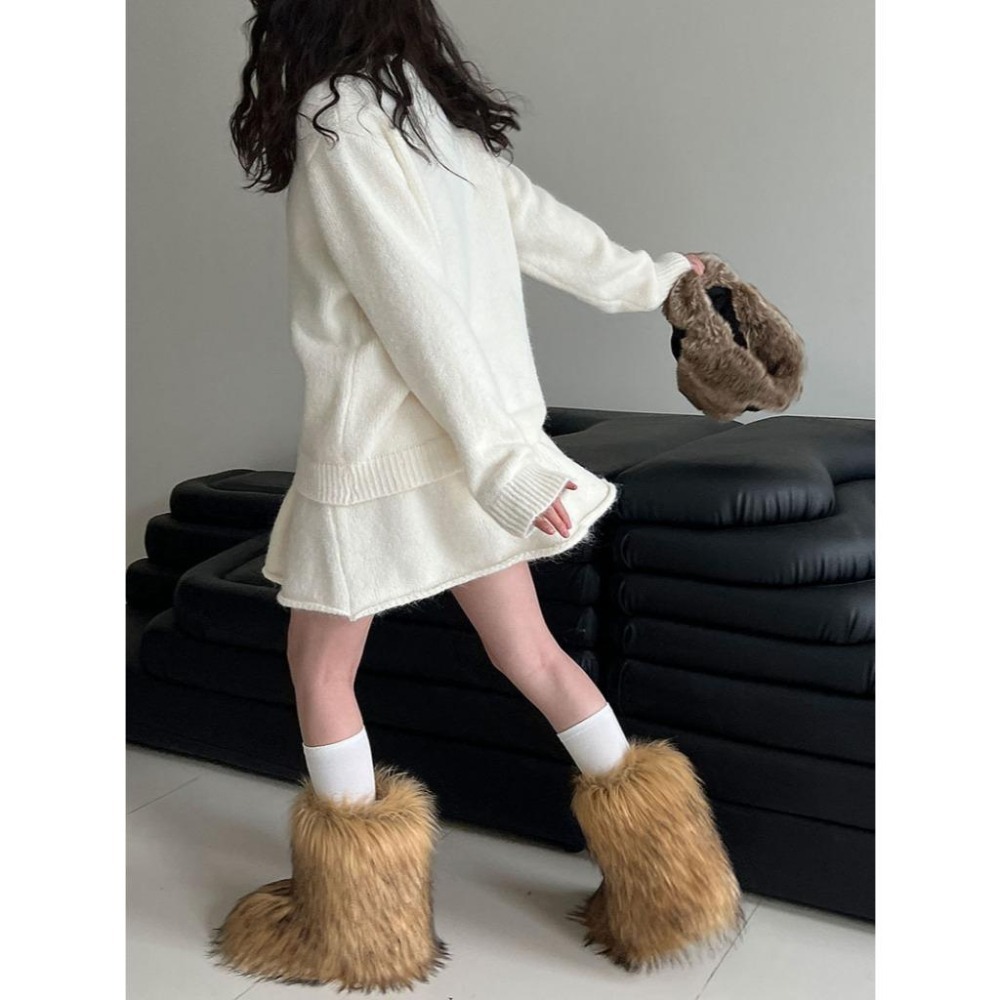 軟糯休閒針織毛衣卷邊A字短裙套裝 *3色 | kukuta-細節圖6