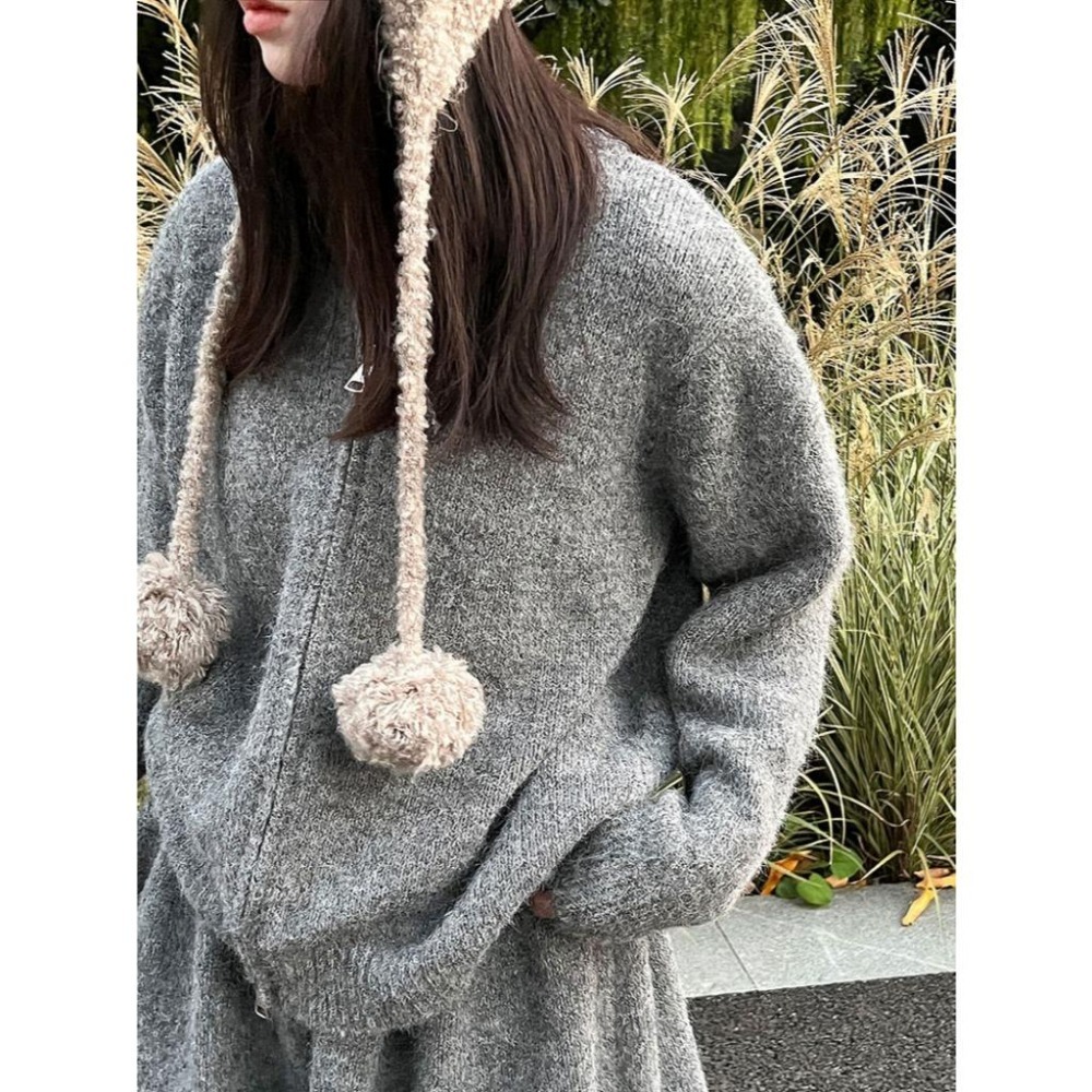 軟糯休閒針織毛衣卷邊A字短裙套裝 *3色 | kukuta-細節圖7