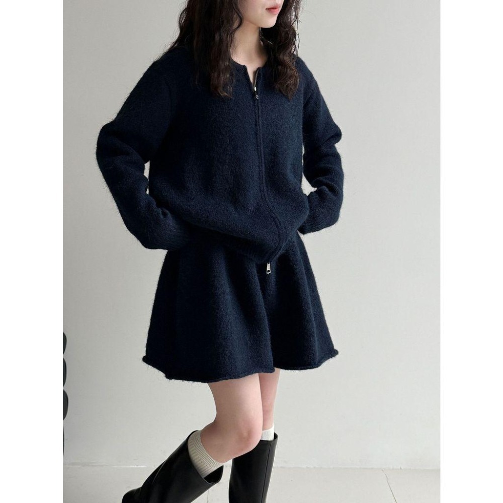 軟糯休閒針織毛衣卷邊A字短裙套裝 *3色 | kukuta-細節圖8