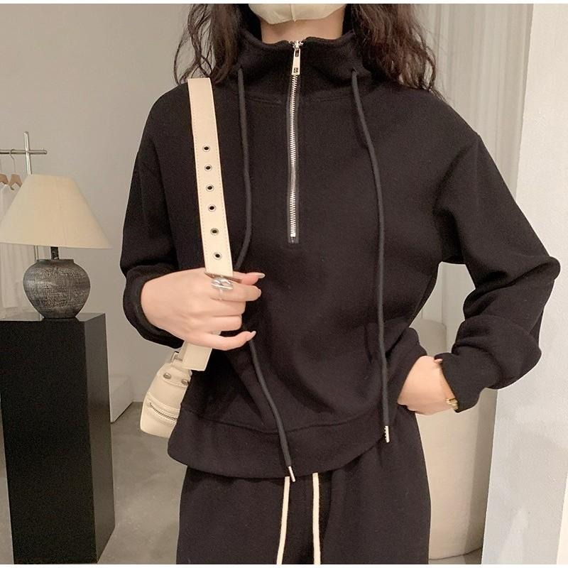 個性簡約 立領抽繩半拉鏈上衣 *2色 | kukuta-細節圖2