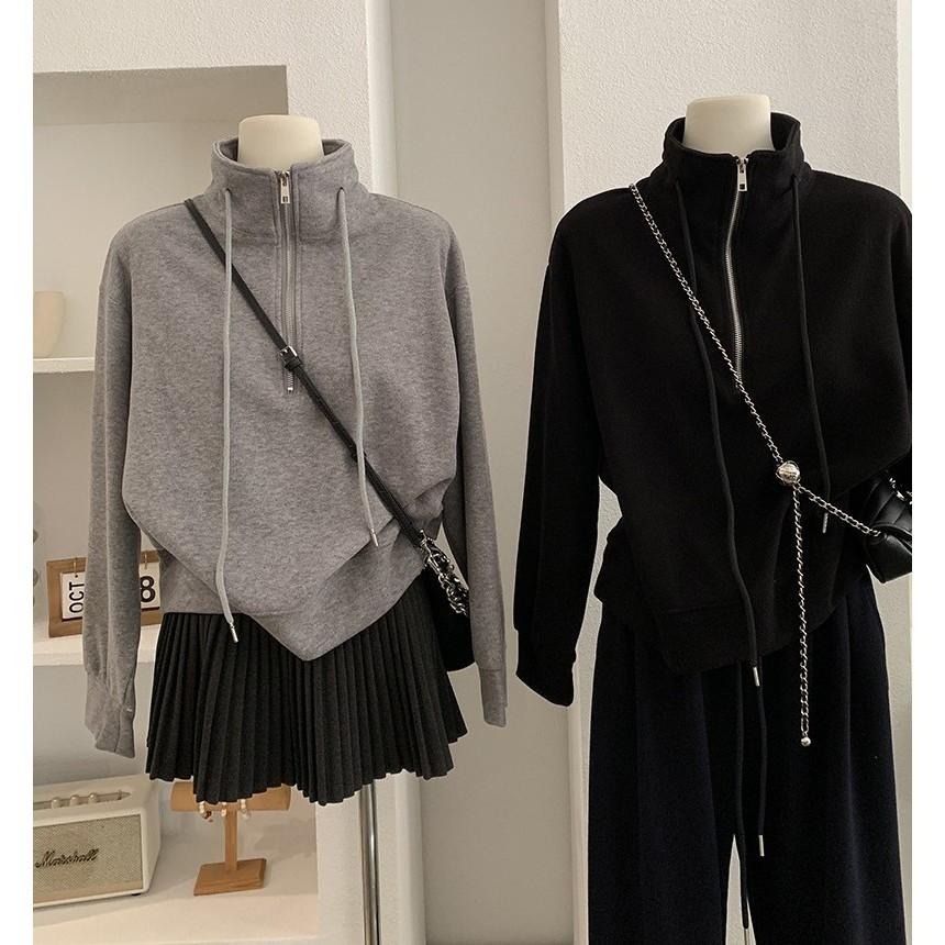 個性簡約 立領抽繩半拉鏈上衣 *2色 | kukuta-細節圖3