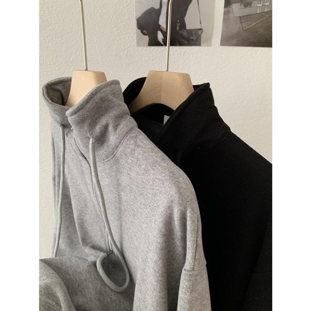 個性簡約 立領抽繩半拉鏈上衣 *2色 | kukuta-細節圖4