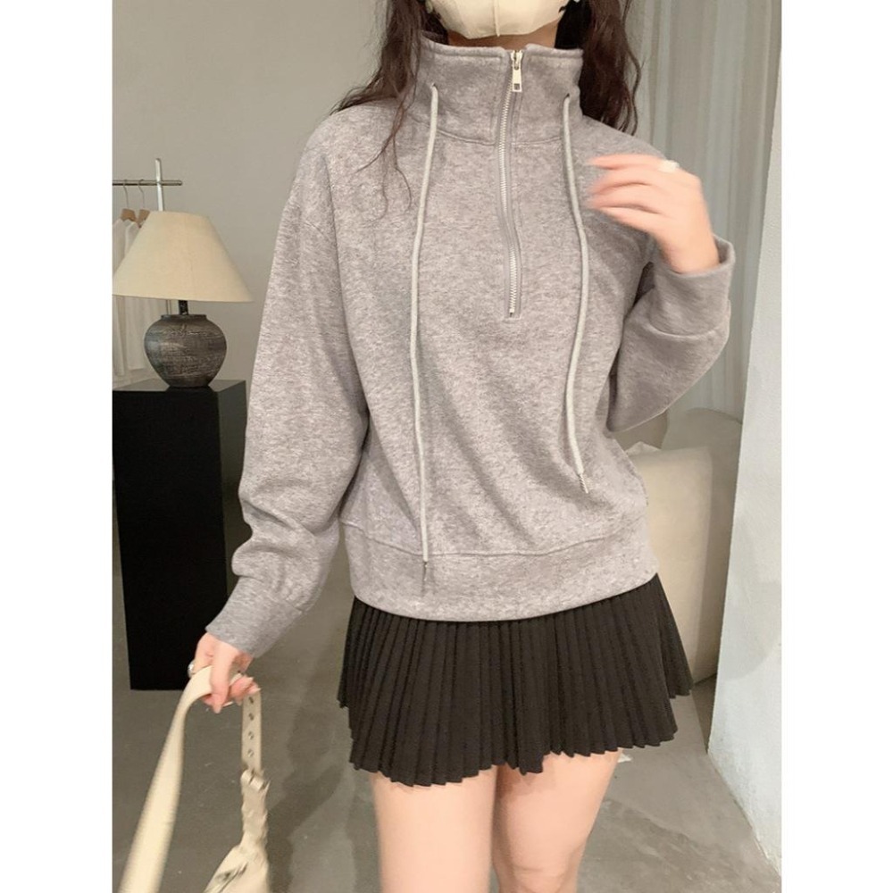 個性簡約 立領抽繩半拉鏈上衣 *2色 | kukuta-細節圖7