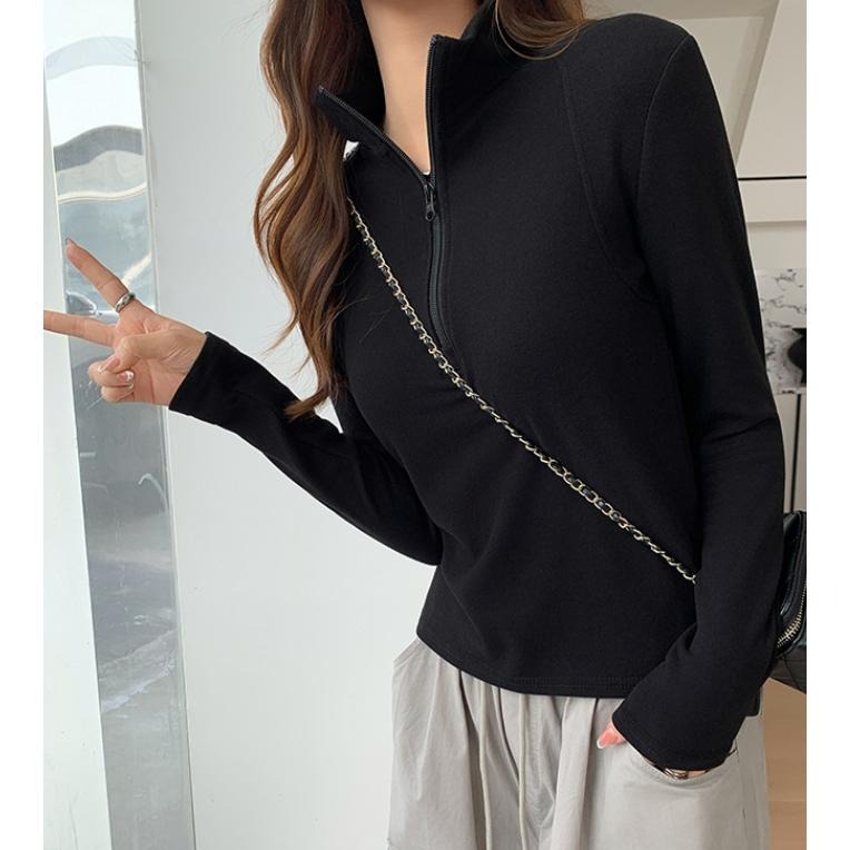 百搭顯瘦 半高領拉鏈上衣*5色 (M-L) | kukuta-細節圖2