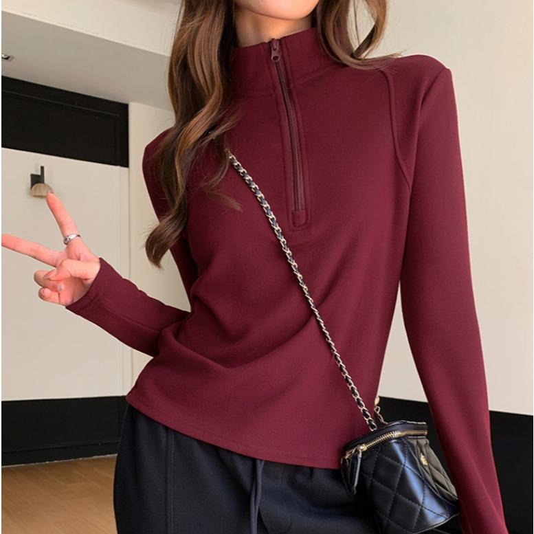 百搭顯瘦 半高領拉鏈上衣*5色 (M-L) | kukuta-細節圖8