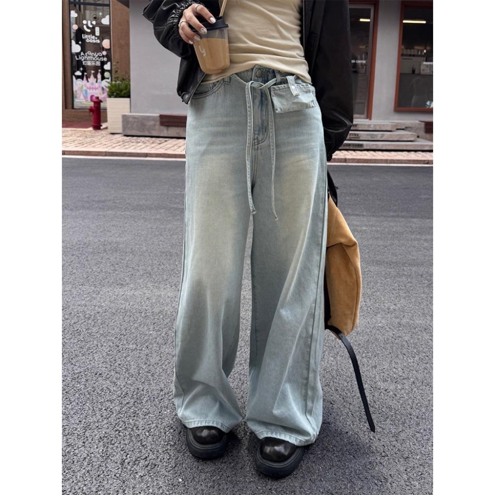 韓版休閒 闊腿牛仔褲 寬鬆垂感直筒褲*2色 (S-XL) | kukuta-細節圖7