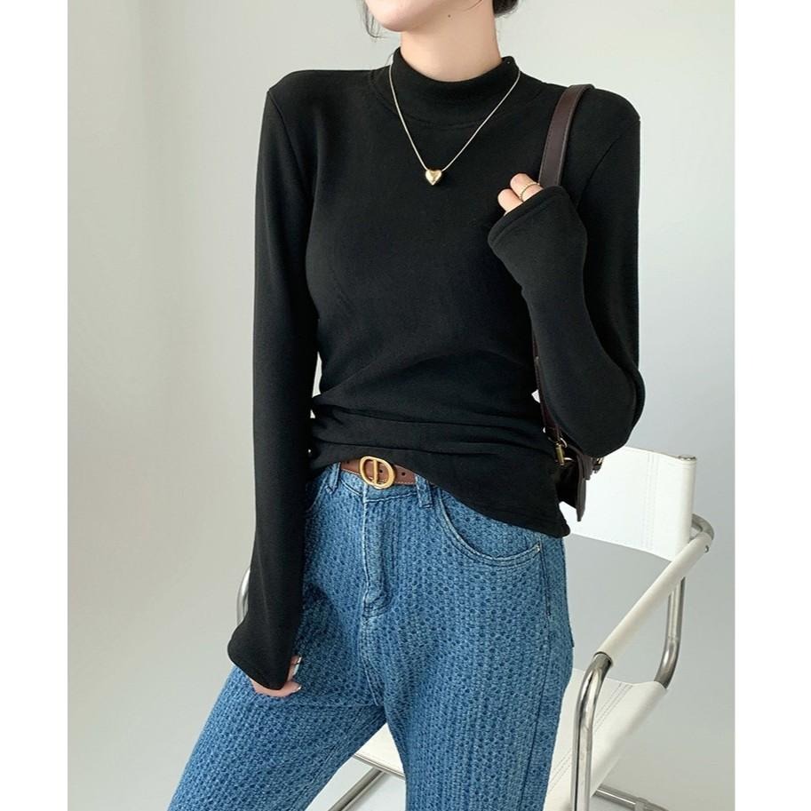 現+預 寒流保暖 半高領內刷毛長袖上衣 內搭上衣  *7色 (M-2XL) | kukuta-細節圖4