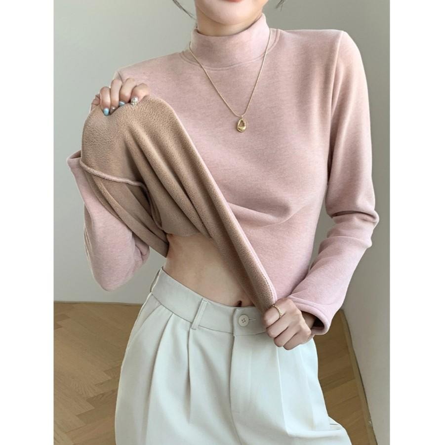 現+預 寒流保暖 半高領內刷毛長袖上衣 內搭上衣  *7色 (M-2XL) | kukuta-細節圖6