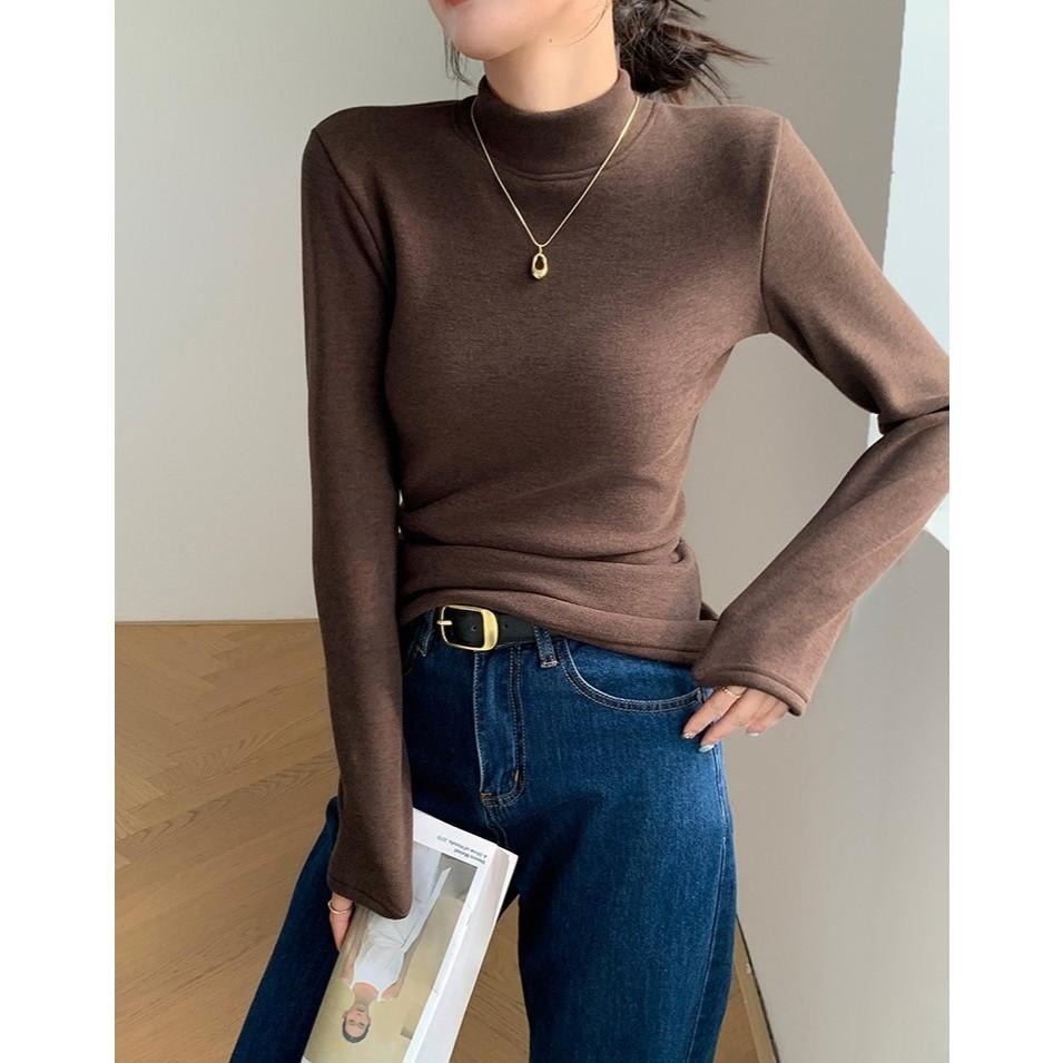 現+預 寒流保暖 半高領內刷毛長袖上衣 內搭上衣  *7色 (M-2XL) | kukuta-細節圖7