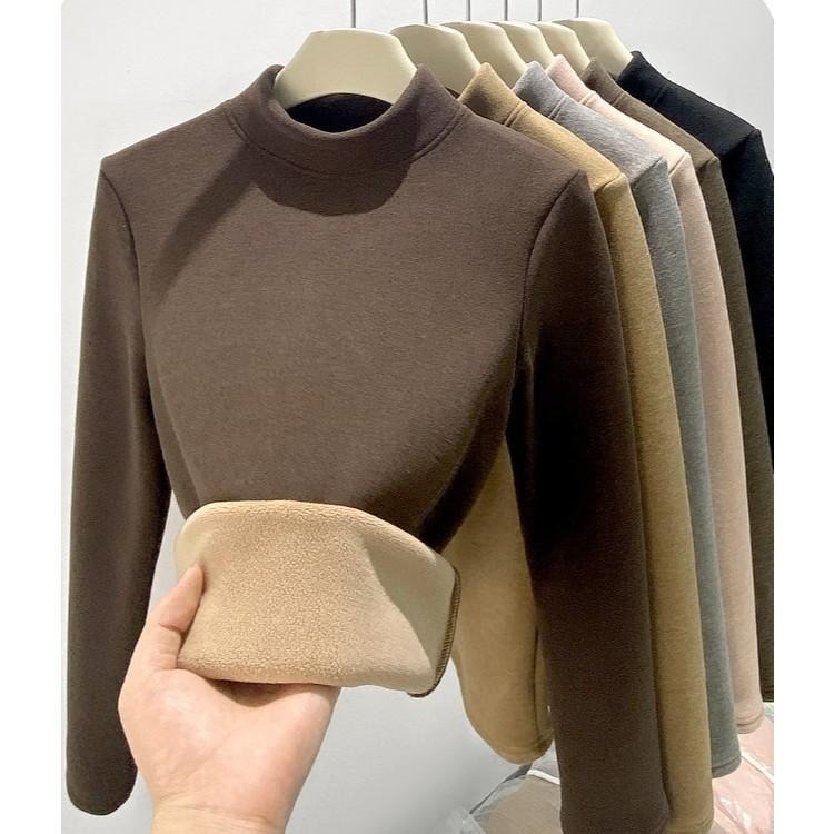 現+預 寒流保暖 半高領內刷毛長袖上衣 內搭上衣  *7色 (M-2XL) | kukuta-細節圖8