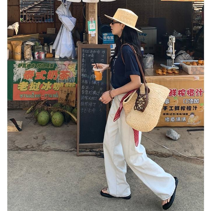 現貨 高腰闊腿明線設計顯瘦牛仔褲 休閒百搭長褲 (S-XL) | kukuta-細節圖2