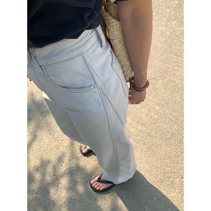 現貨 高腰闊腿明線設計顯瘦牛仔褲 休閒百搭長褲 (S-XL) | kukuta-細節圖6