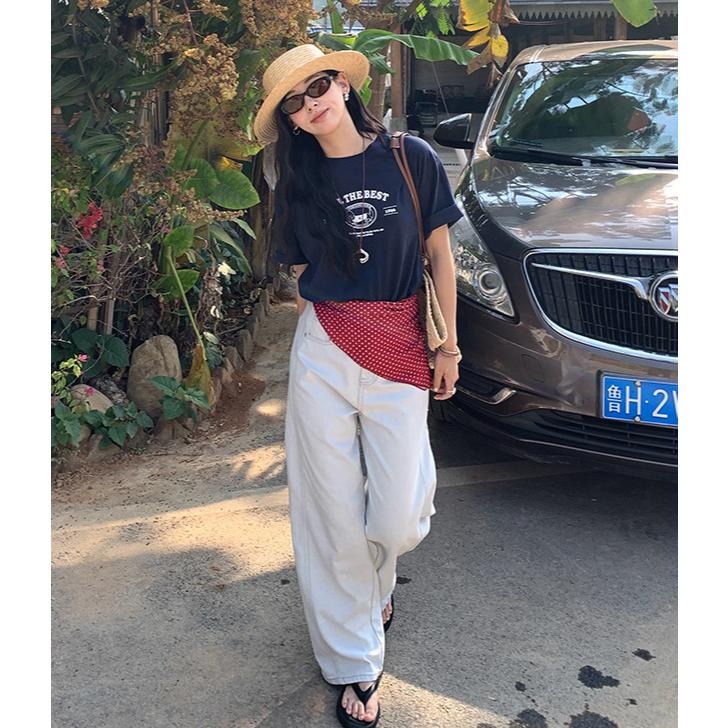 現貨 高腰闊腿明線設計顯瘦牛仔褲 休閒百搭長褲 (S-XL) | kukuta-細節圖8