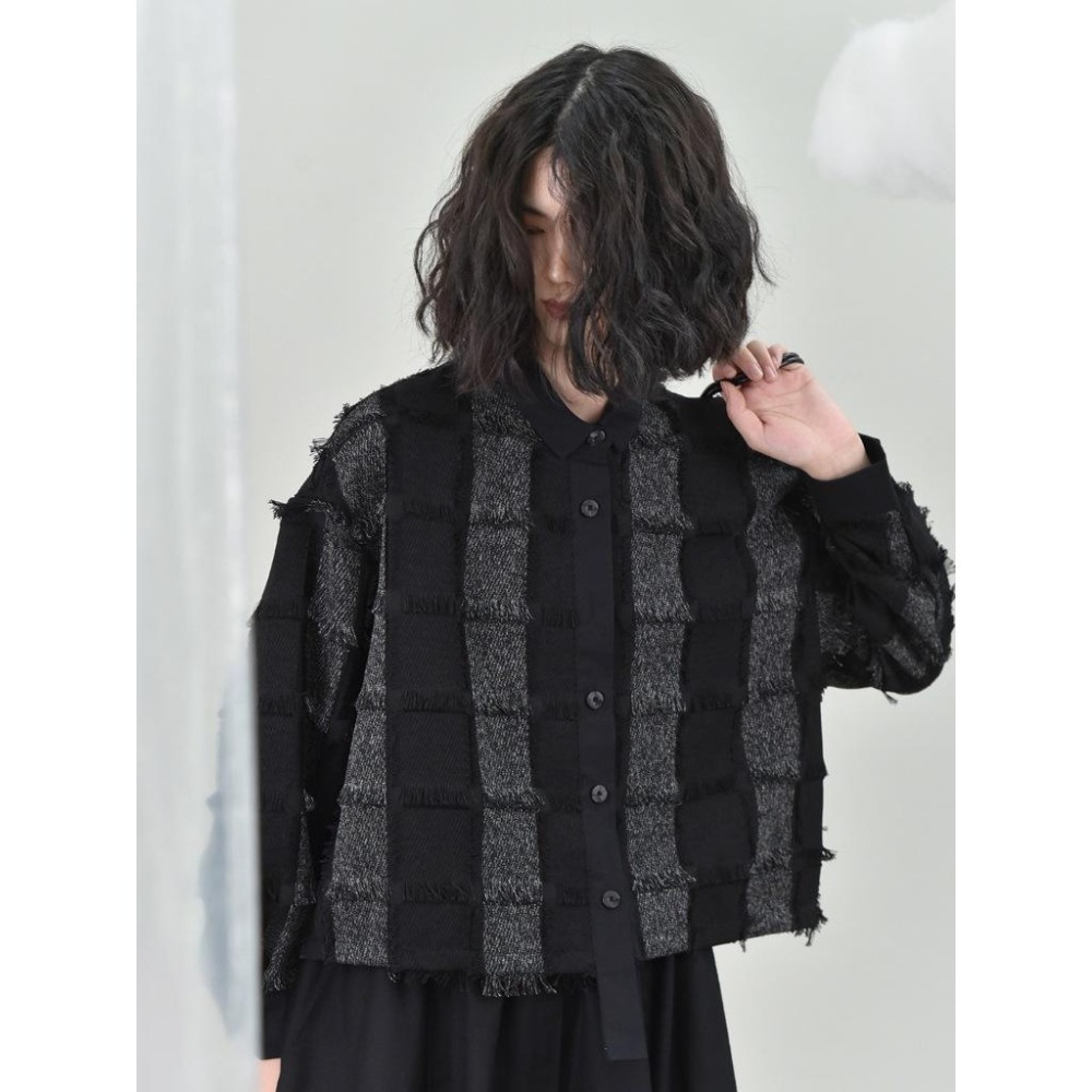 小眾設計 小香風拼接翻領長袖襯衫*2色 | kukuta-細節圖3