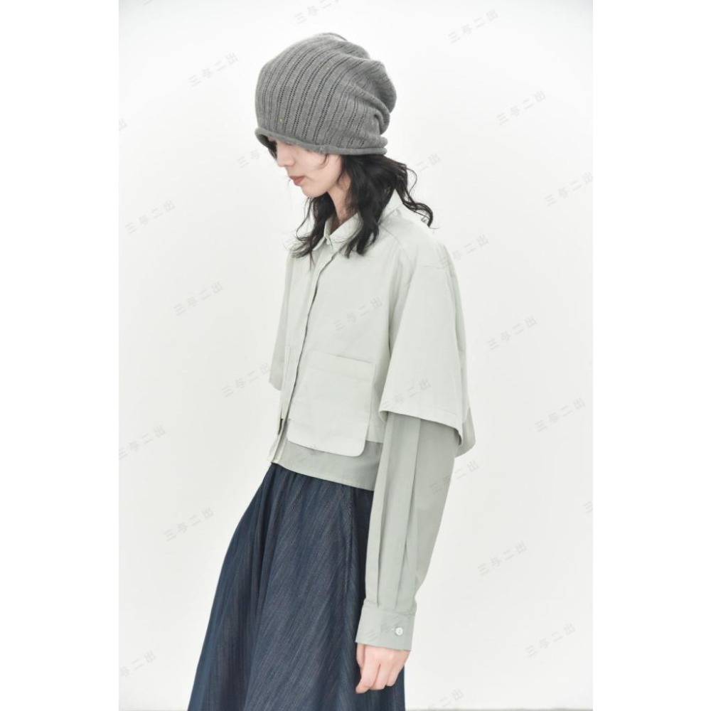 現+預 日系設計 撞色假兩件拼貼大口袋短版襯衫 *4色 | kukuta-細節圖4