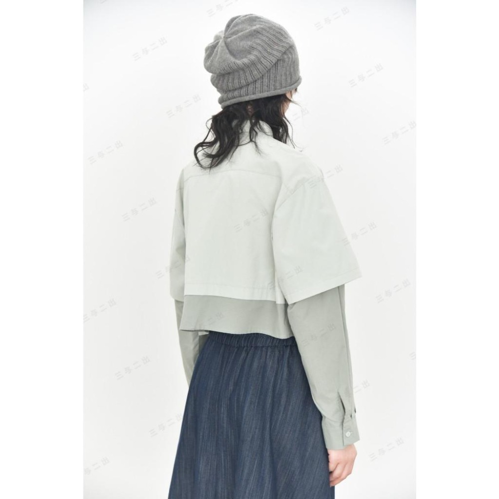 現+預 日系設計 撞色假兩件拼貼大口袋短版襯衫 *4色 | kukuta-細節圖6