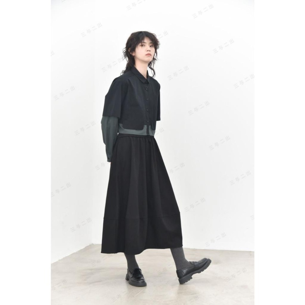 現+預 日系設計 撞色假兩件拼貼大口袋短版襯衫 *4色 | kukuta-細節圖7