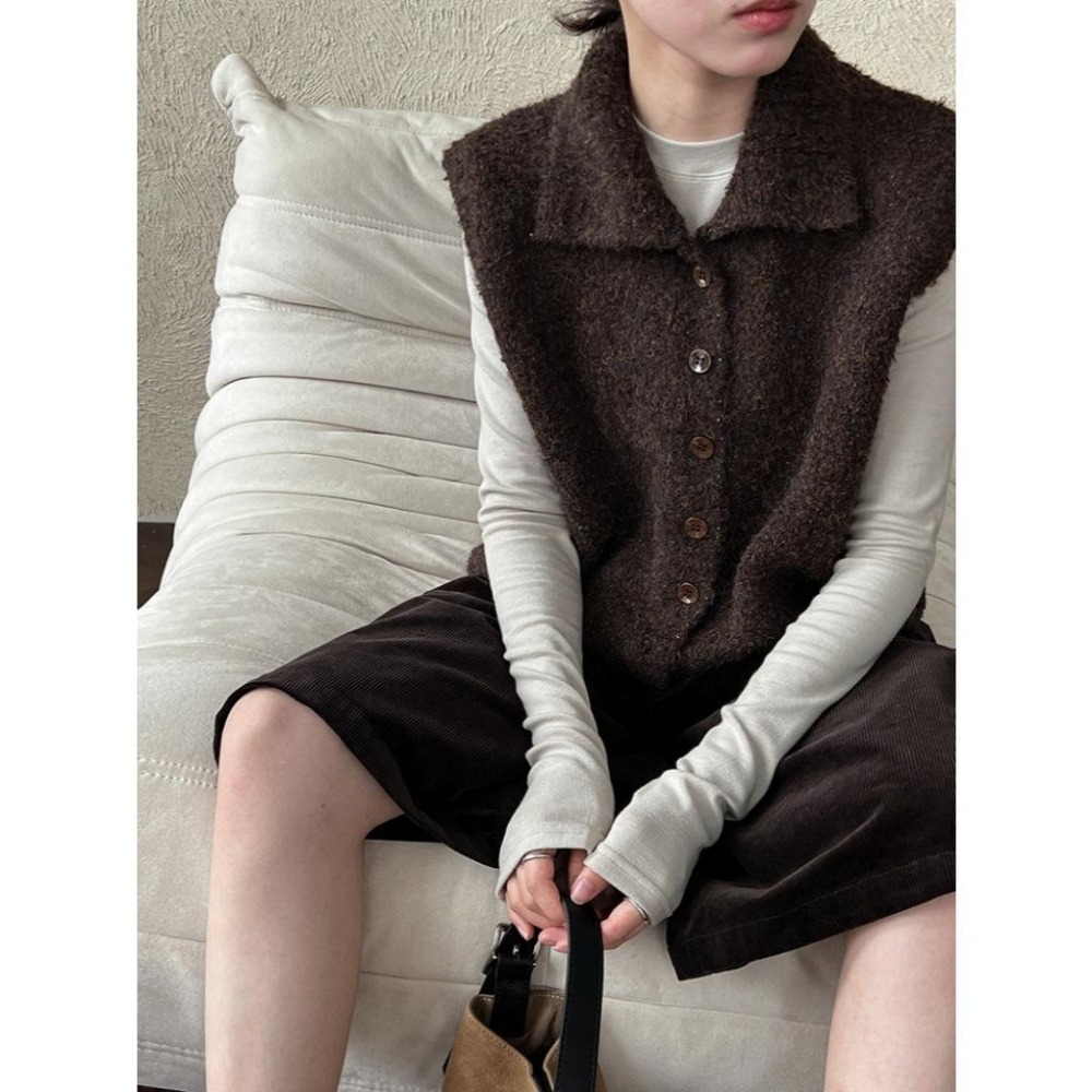 秋冬疊穿 10%羊毛軟糯針織背心 立領慵懶馬甲 *4色 | kukuta-細節圖3