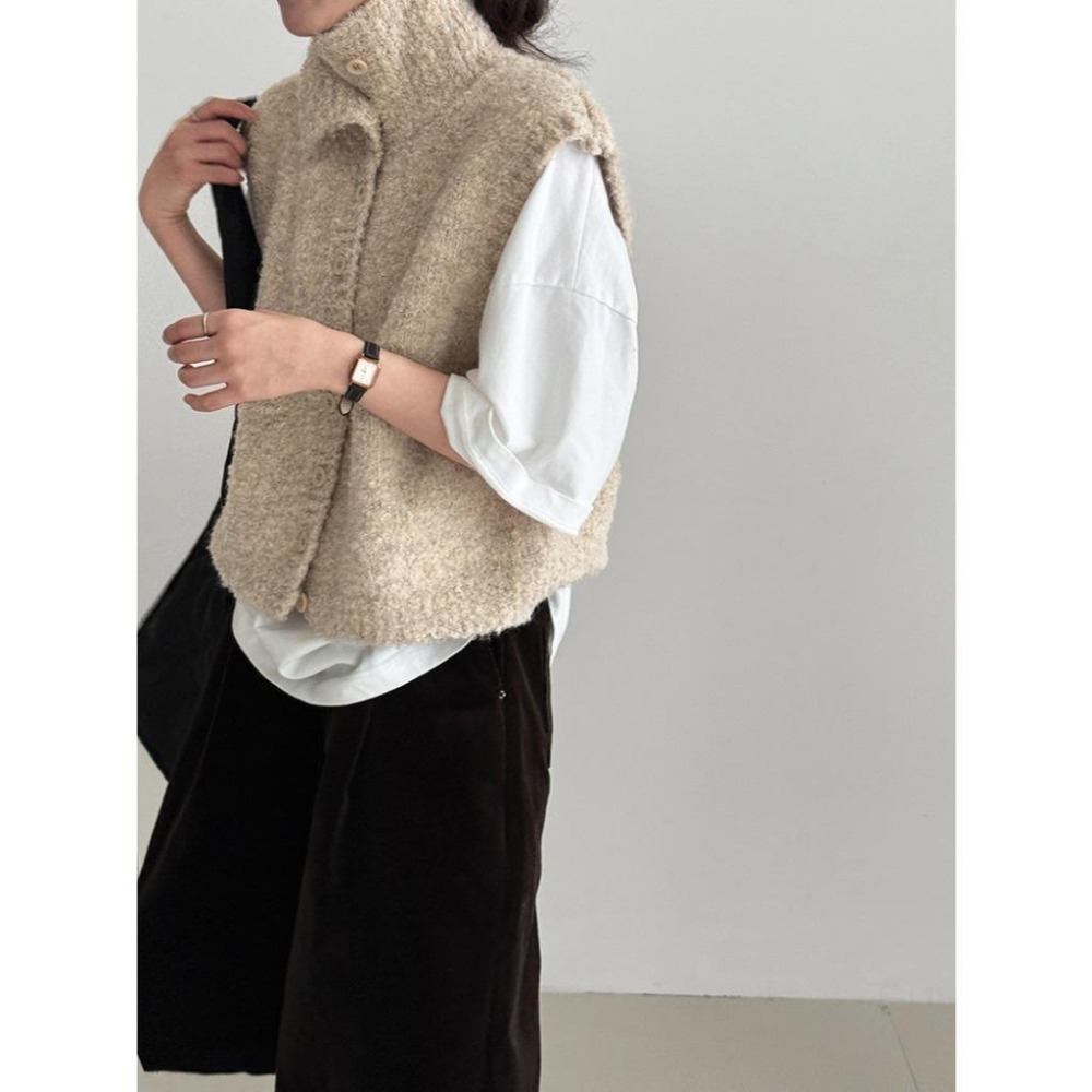 秋冬疊穿 10%羊毛軟糯針織背心 立領慵懶馬甲 *4色 | kukuta-細節圖4