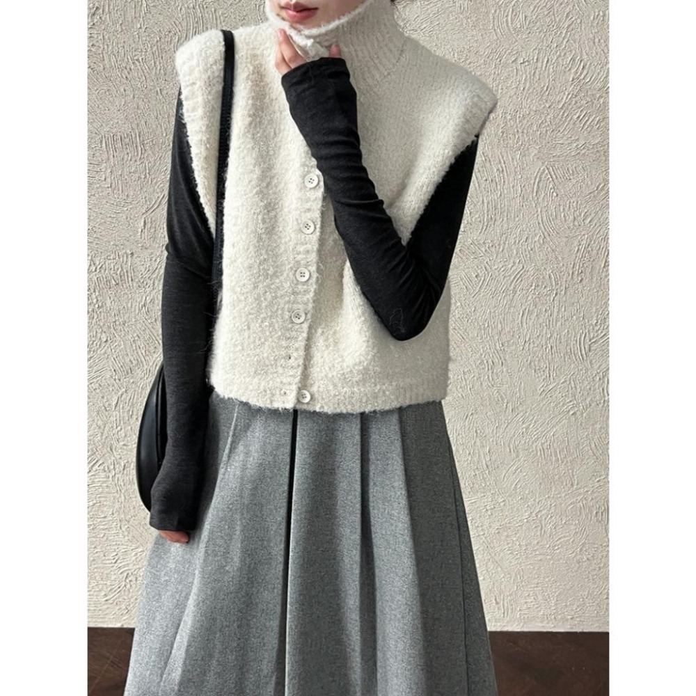 秋冬疊穿 10%羊毛軟糯針織背心 立領慵懶馬甲 *4色 | kukuta-細節圖5