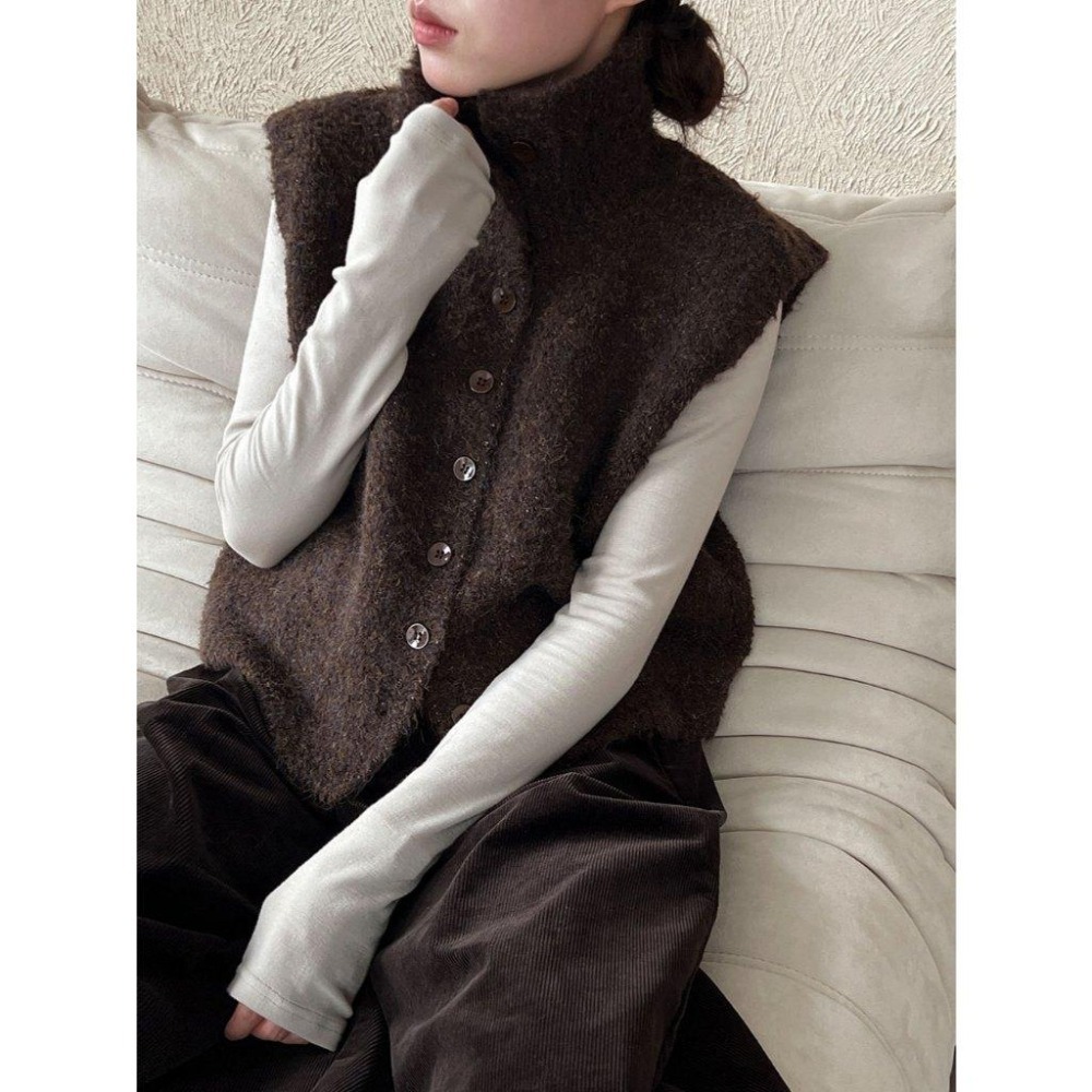 秋冬疊穿 10%羊毛軟糯針織背心 立領慵懶馬甲 *4色 | kukuta-細節圖7