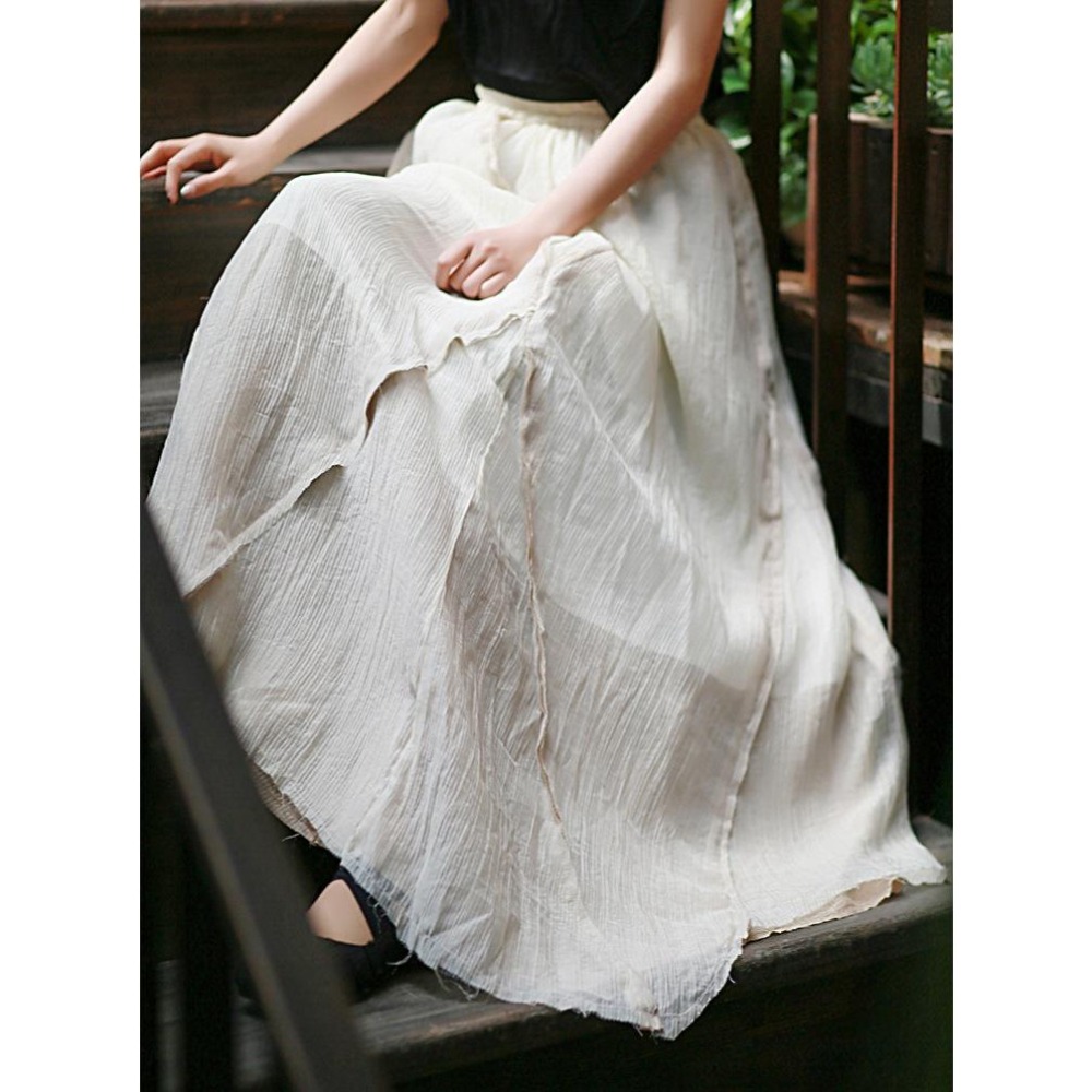 小眾設計感 天絲撕邊拼色半身裙 *2色 | kukuta-細節圖3