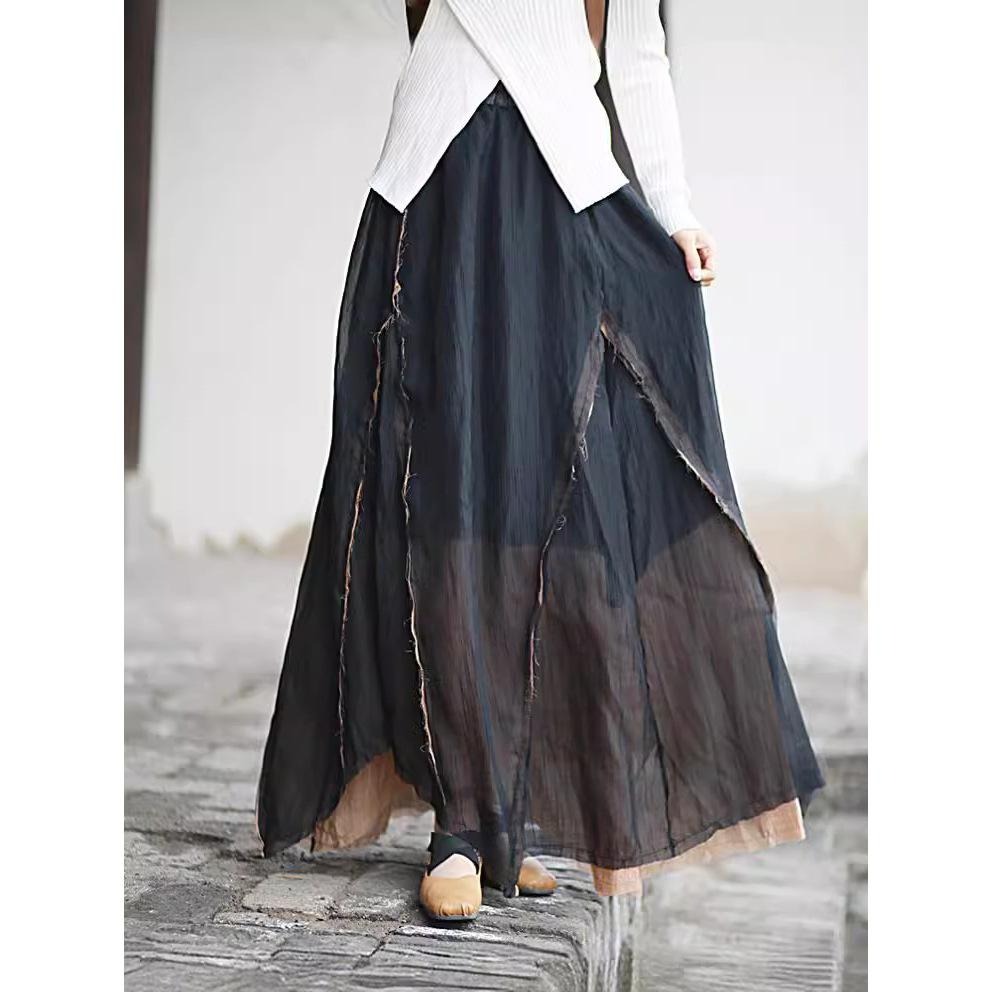 小眾設計感 天絲撕邊拼色半身裙 *2色 | kukuta-細節圖4