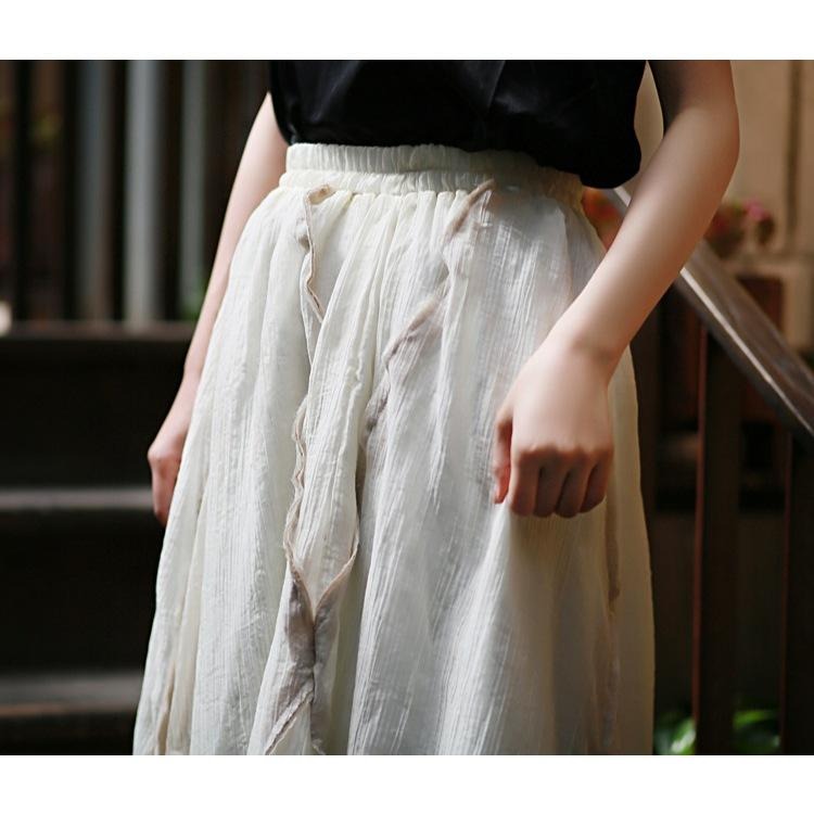 小眾設計感 天絲撕邊拼色半身裙 *2色 | kukuta-細節圖5