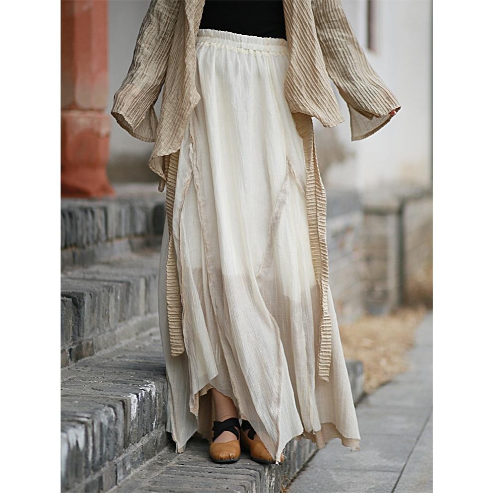 小眾設計感 天絲撕邊拼色半身裙 *2色 | kukuta-細節圖9