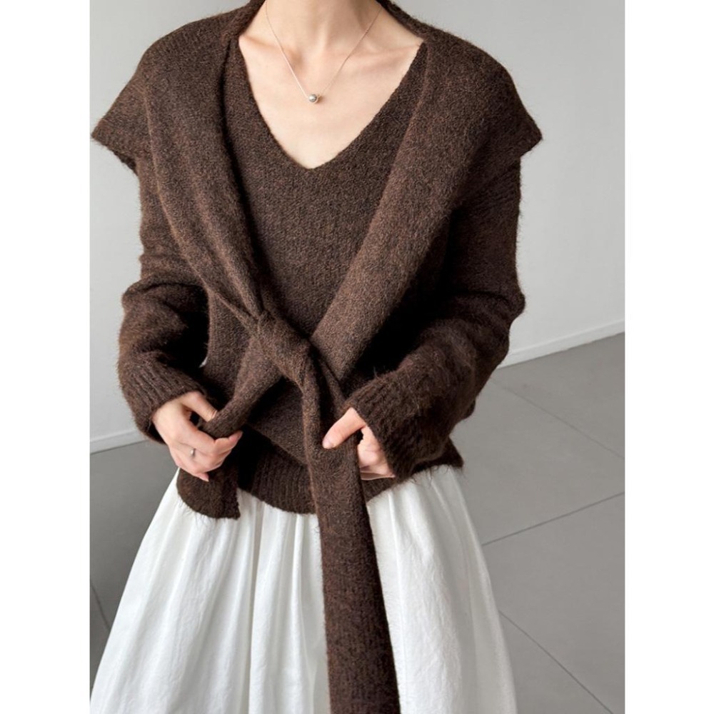 8%羊毛 寬鬆慵懶毛衣 高級感針織衫+披肩 *3色 | kukuta-細節圖3