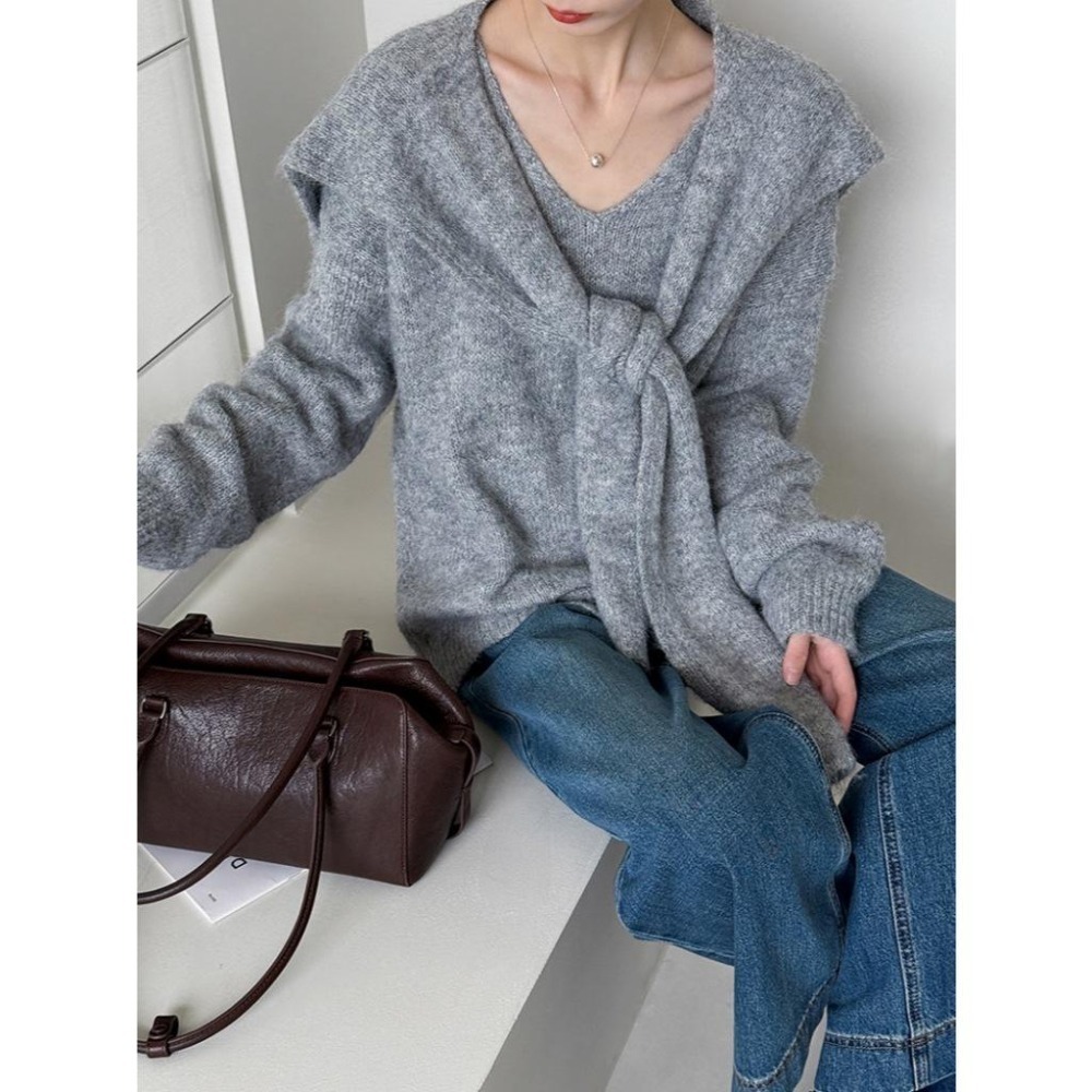 8%羊毛 寬鬆慵懶毛衣 高級感針織衫+披肩 *3色 | kukuta-細節圖4