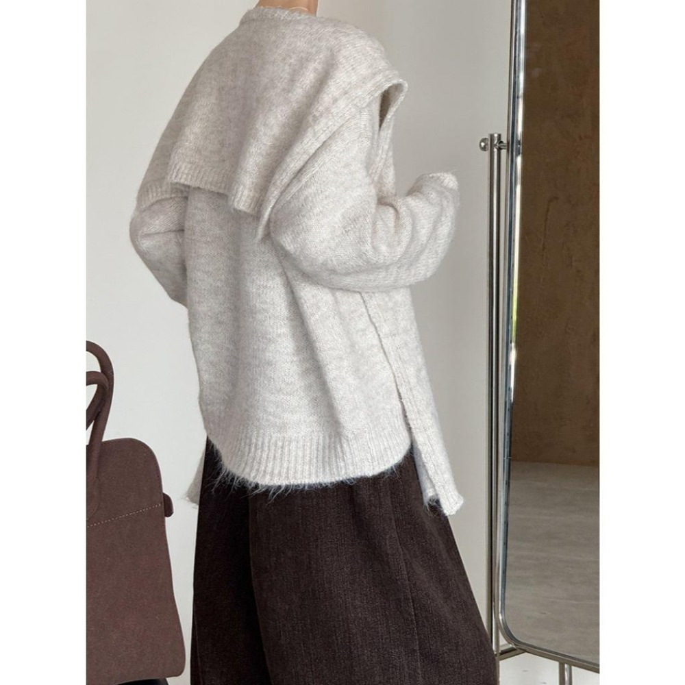 8%羊毛 寬鬆慵懶毛衣 高級感針織衫+披肩 *3色 | kukuta-細節圖5