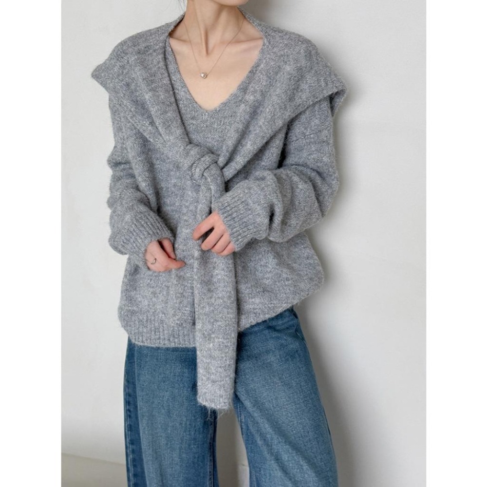 8%羊毛 寬鬆慵懶毛衣 高級感針織衫+披肩 *3色 | kukuta-細節圖8