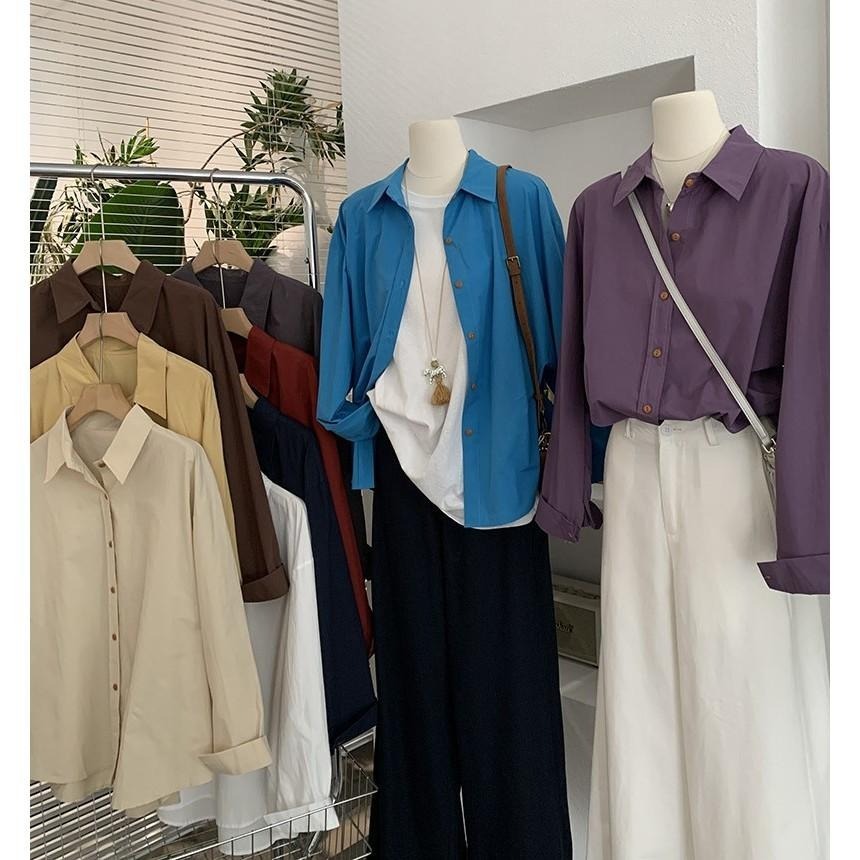 現+預 日常百搭 翻領單排扣長袖襯衫 *10色 | kukuta-細節圖3