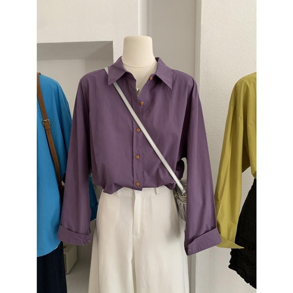 現+預 日常百搭 翻領單排扣長袖襯衫 *10色 | kukuta-細節圖4