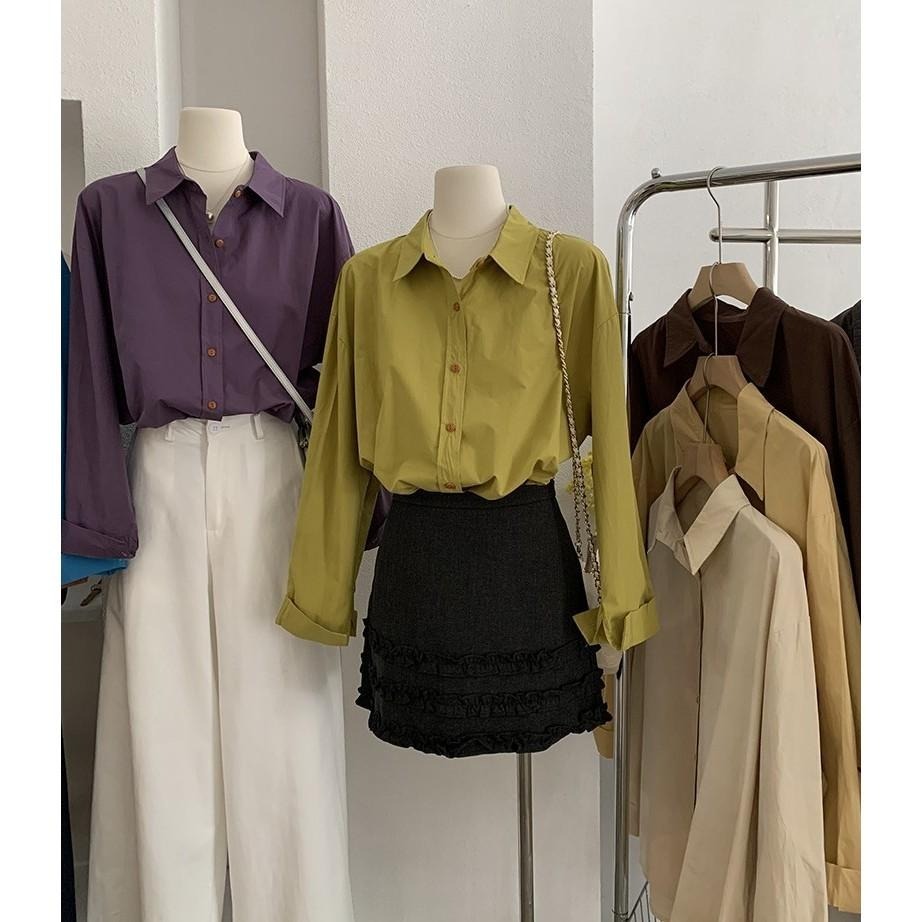 現+預 日常百搭 翻領單排扣長袖襯衫 *10色 | kukuta-細節圖6