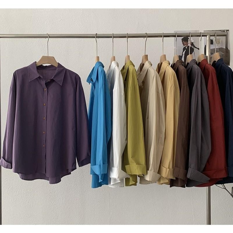 現+預 日常百搭 翻領單排扣長袖襯衫 *10色 | kukuta-細節圖7