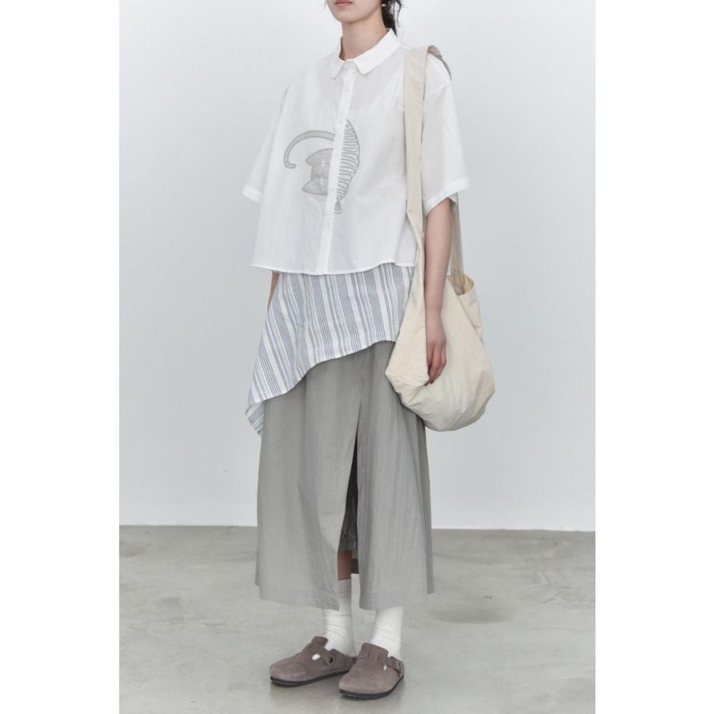 趣味貼布貓和魚襯衫 日系短袖上衣 *4色 | kukuta-細節圖3